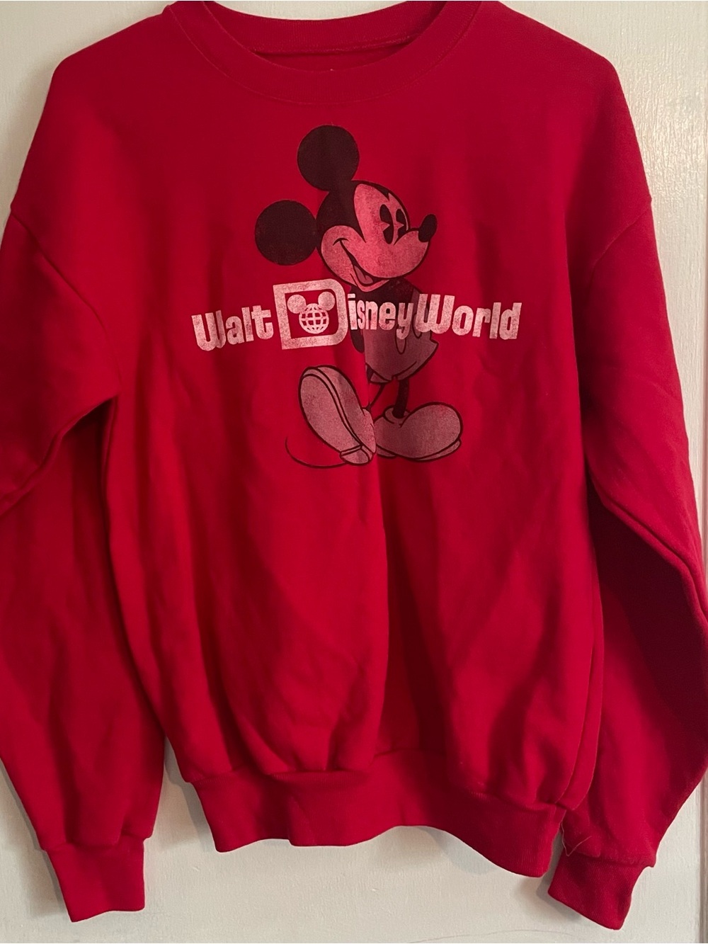 Disney Red Crewneck Sweatshirt with Mickey Graphic